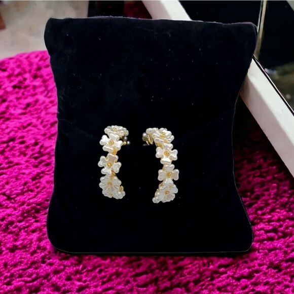 Japanese Cherry Blossom Floral Hoop Earrings Wedding Prom Formal Jewelry Woman's - Picture 3 of 7